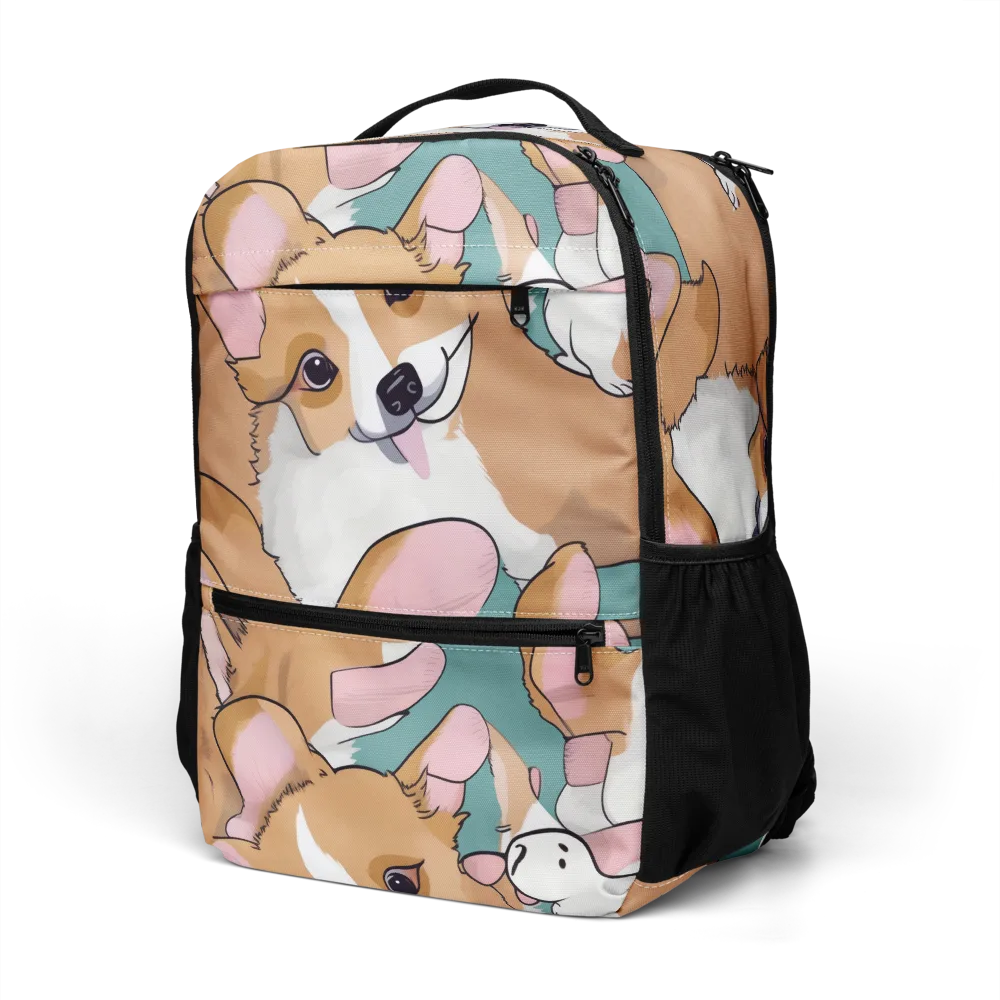 Corgi Carousel on Utility Backpack — Left Front