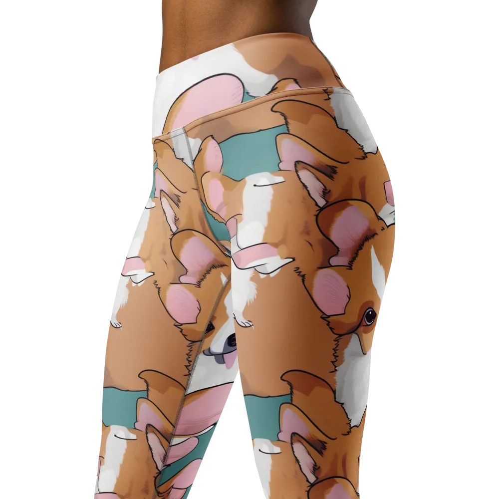 Corgi Carousel on Yoga Leggings — Left Front