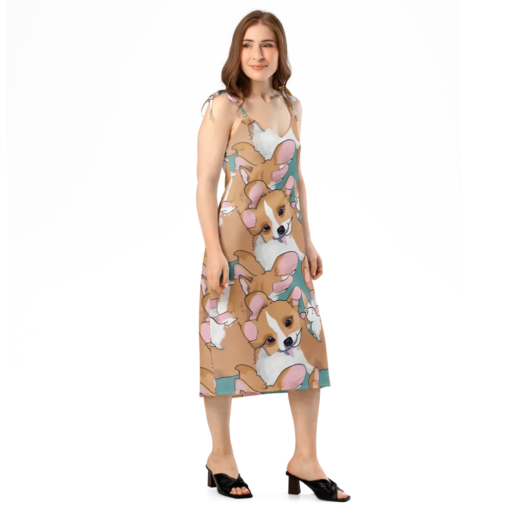 Corgi Carousel on Slip Dress — Right Front