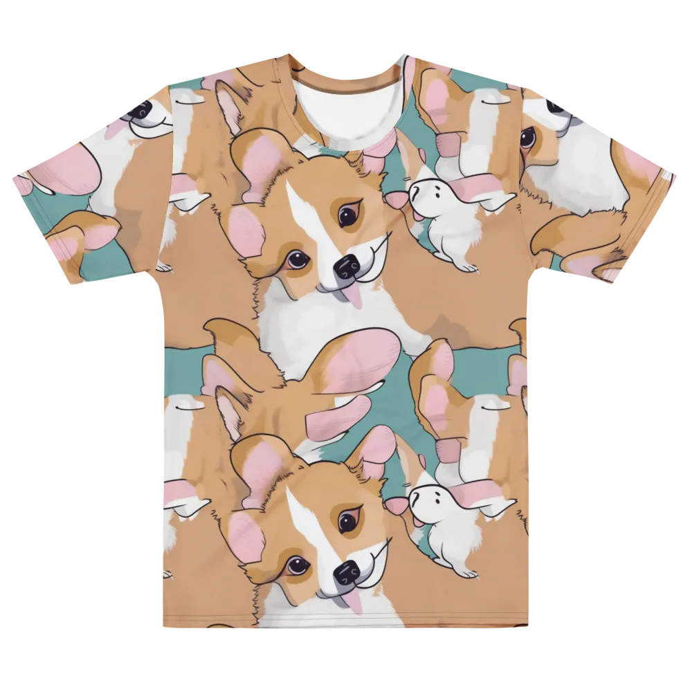 Corgi Carousel on Men's Cotton Crew Neck T-Shirt — Front