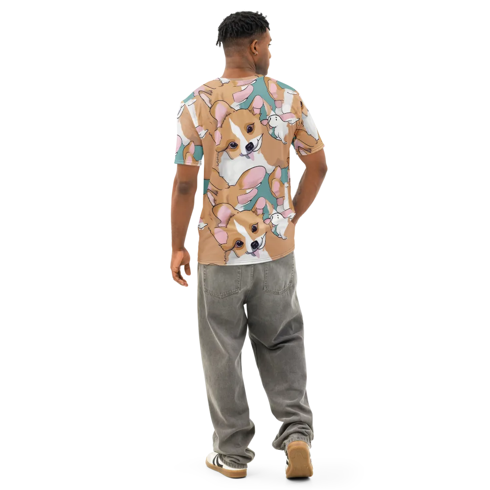 Corgi Carousel on Men's Cotton Crew Neck T-Shirt — Back