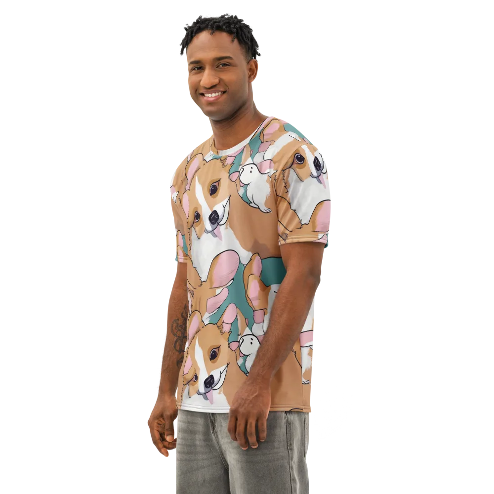 Corgi Carousel on Men's Cotton Crew Neck T-Shirt — Left Front