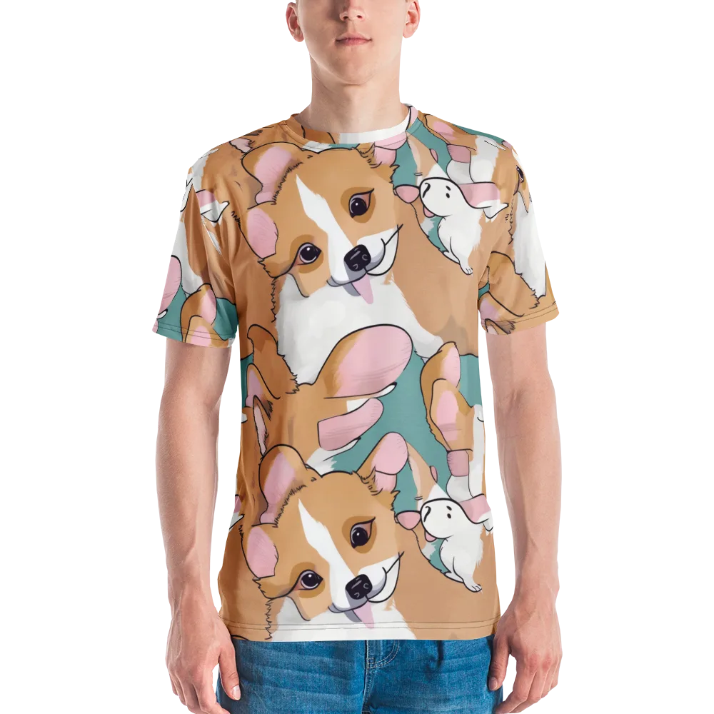 Corgi Carousel on Men's Crew Neck T-Shirt — Front