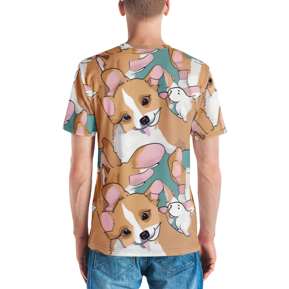 Corgi Carousel on Men's Crew Neck T-Shirt — Back