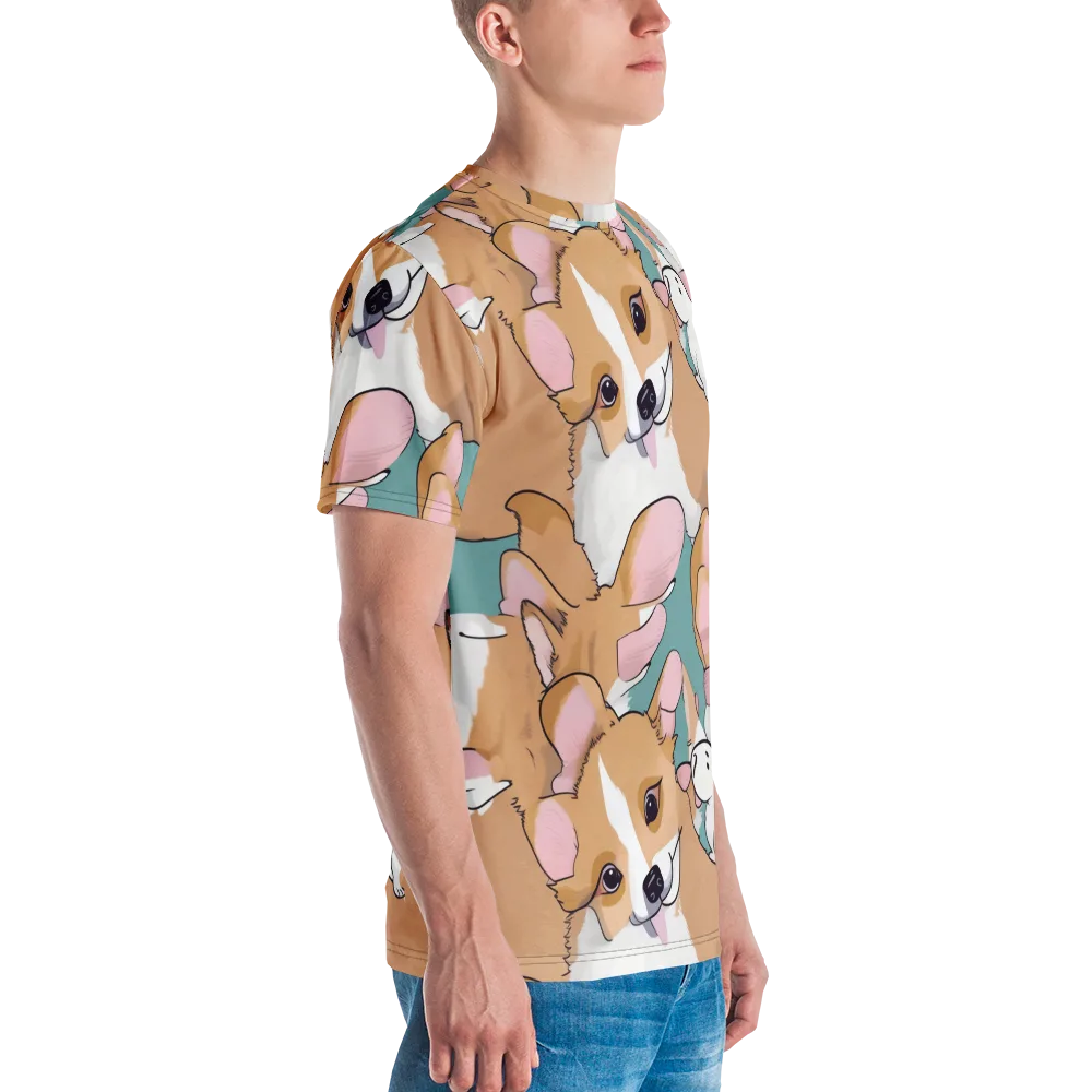 Corgi Carousel on Men's Crew Neck T-Shirt — Right