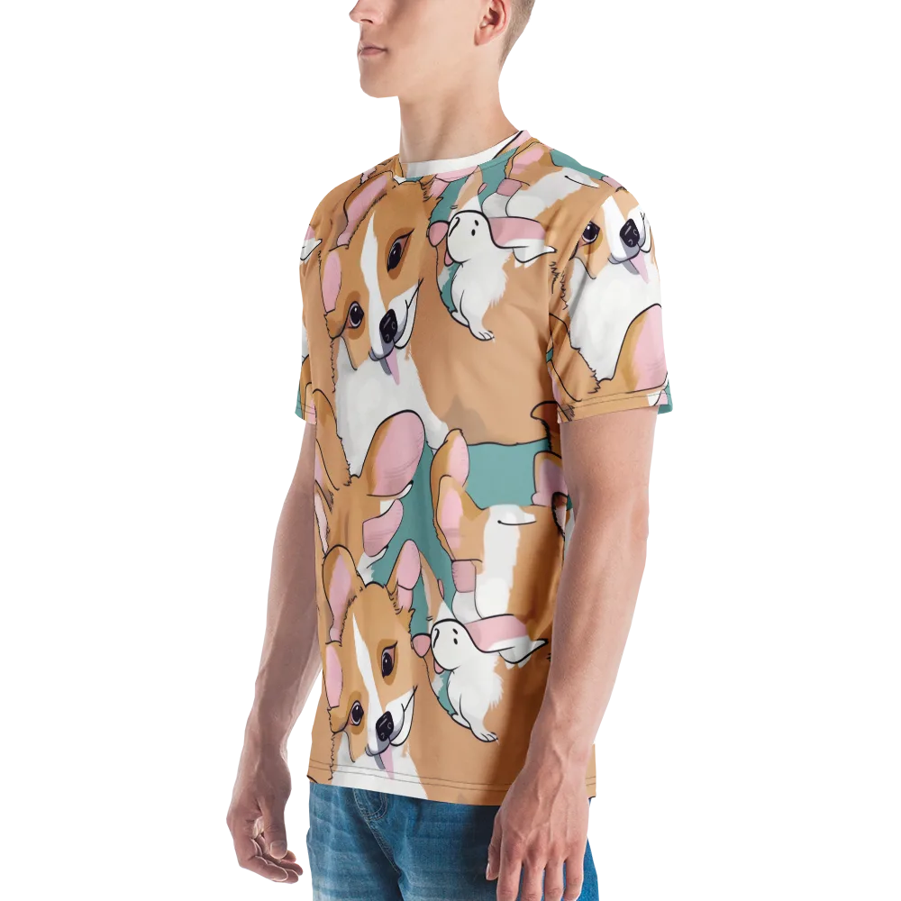 Corgi Carousel on Men's Crew Neck T-Shirt — Left