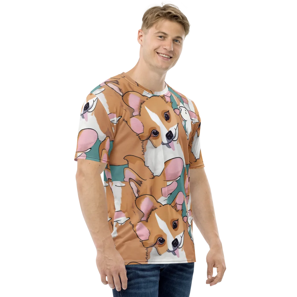 Corgi Carousel on Men's Crew Neck T-Shirt — Right