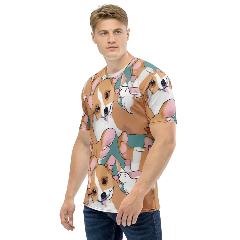 Corgi Carousel on Men's Crew Neck T-Shirt — Left
