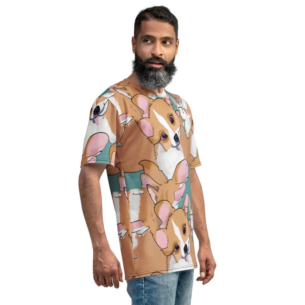 Corgi Carousel on Men's Crew Neck T-Shirt — Right