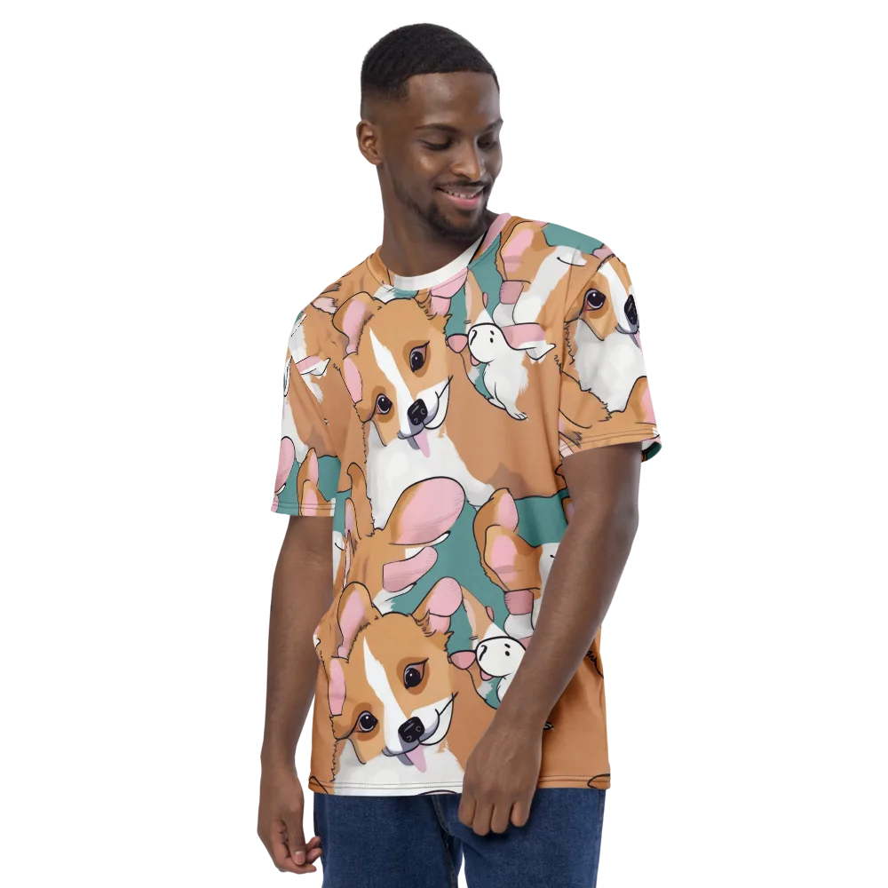 Corgi Carousel on Men's Crew Neck T-Shirt — Left