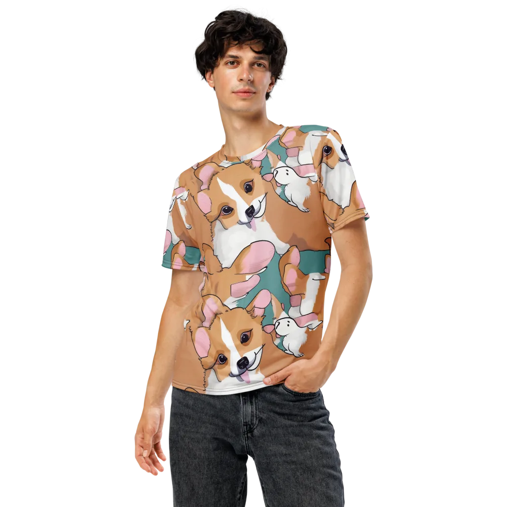 Corgi Carousel on Men's Crew Neck T-Shirt — Front