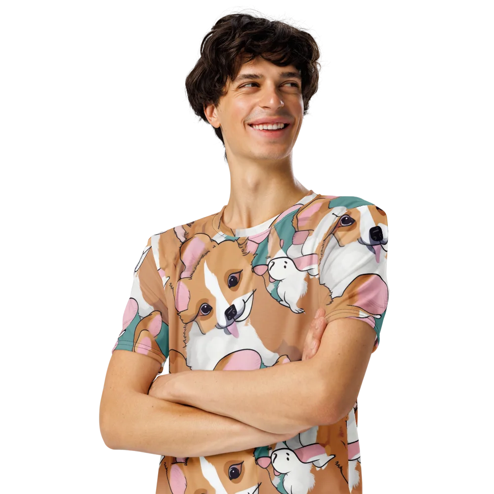 Corgi Carousel on Men's Crew Neck T-Shirt — Left Front