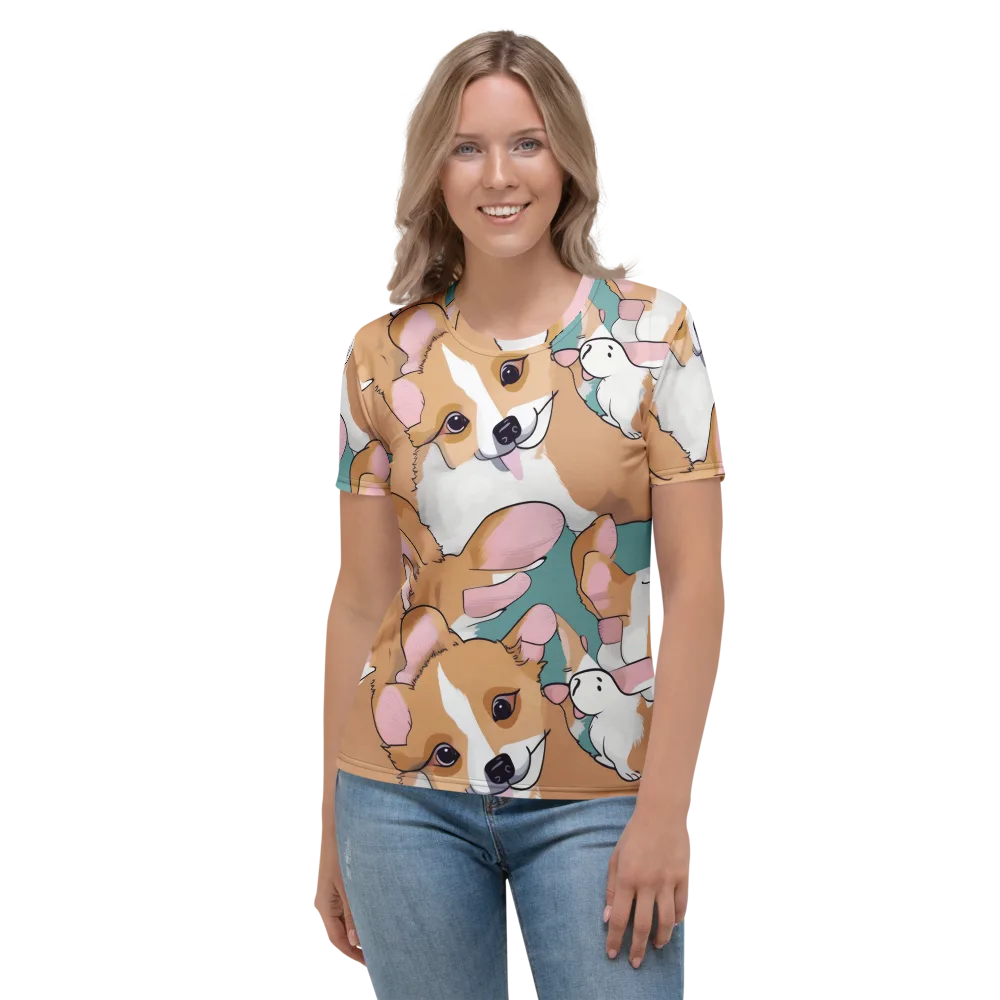 Corgi Carousel on Women's Crew Neck T-Shirt — Front