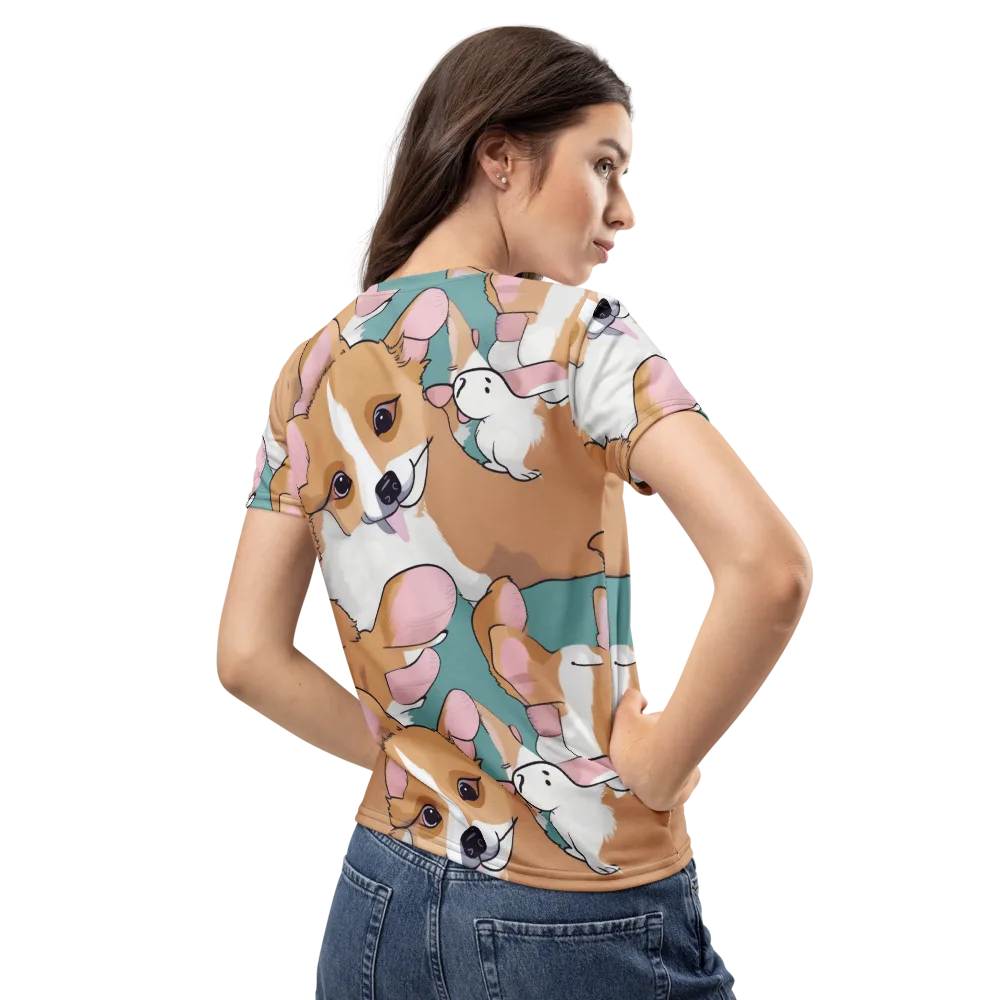 Corgi Carousel on Women's Crew Neck T-Shirt — Back