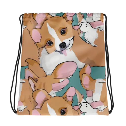 Corgi Carousel on a Drawstring Bag