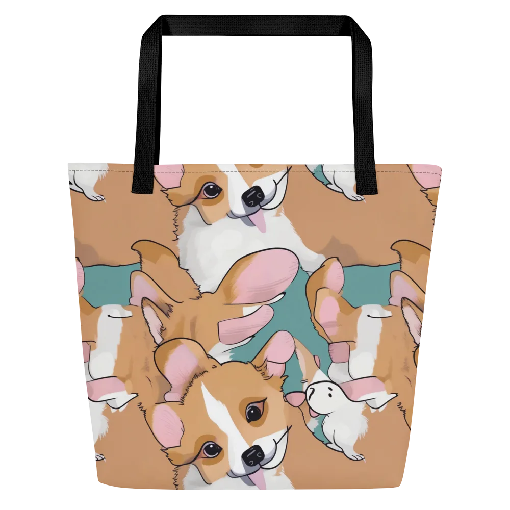 Corgi Carousel on Large Tote Bag W/ Pocket — Front
