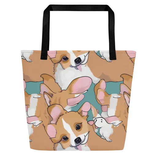 Corgi Carousel on a Large Tote Bag W/ Pocket