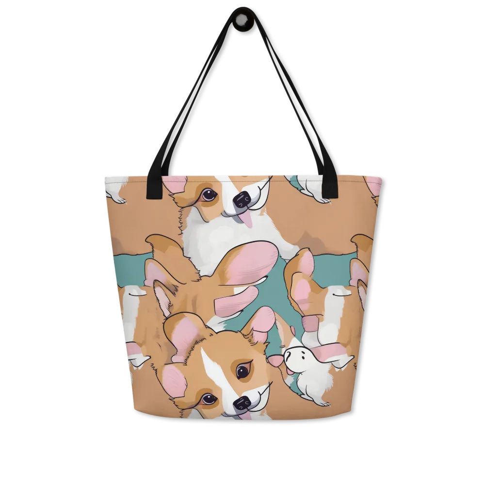 Corgi Carousel on Large Tote Bag W/ Pocket — Front
