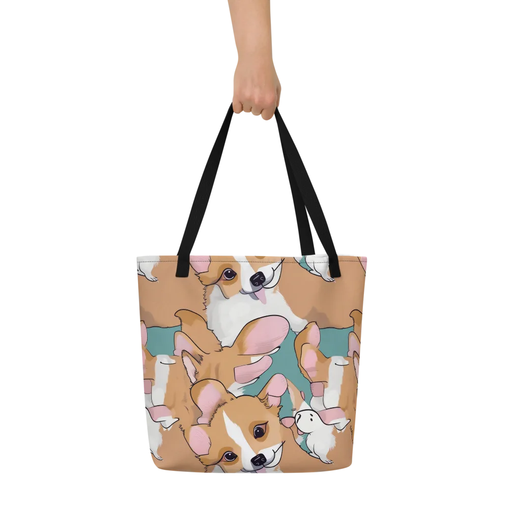 Corgi Carousel on Large Tote Bag W/ Pocket — Front