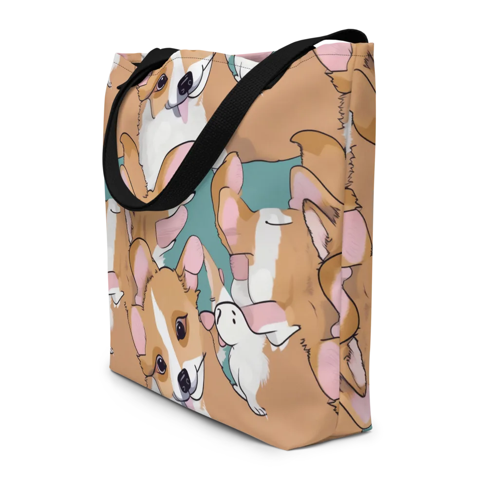 Corgi Carousel on Large Tote Bag W/ Pocket — Front