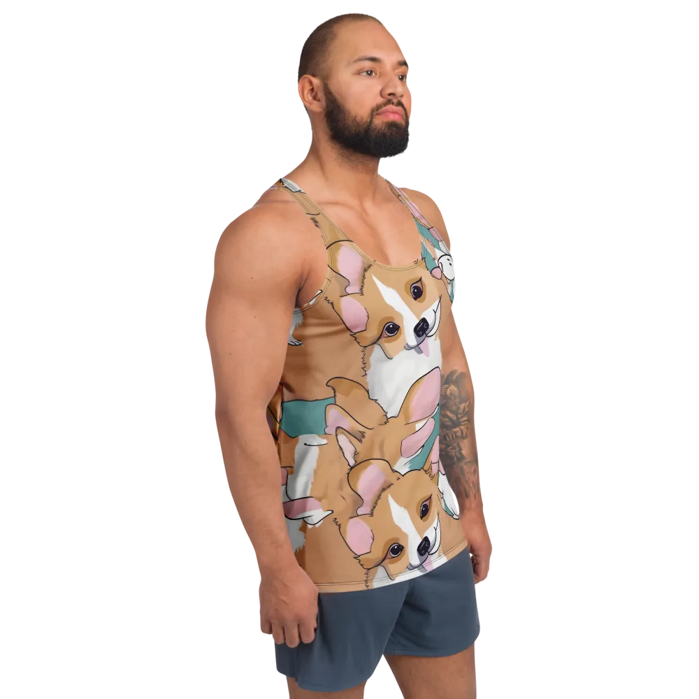 Corgi Carousel on Men's Tank Top — Right Front