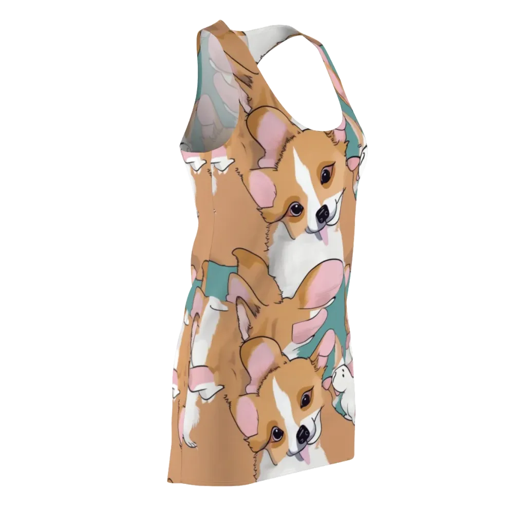 Corgi Carousel on Racerback Dress — Front Side