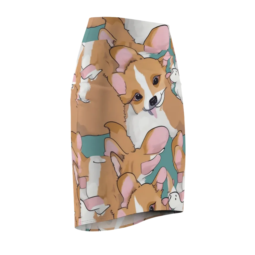 Corgi Carousel on Pencil Skirt — Front Side