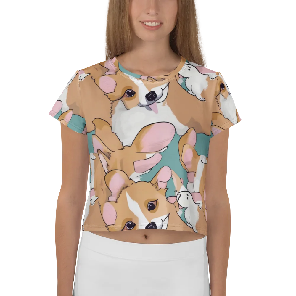 Corgi Carousel on Crop Tee — Front