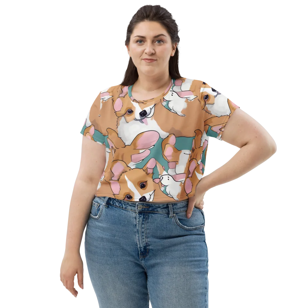 Corgi Carousel on Crop Tee — Front