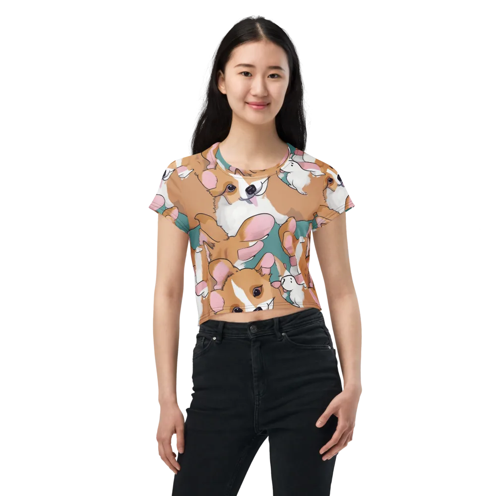 Corgi Carousel on Crop Tee — Front