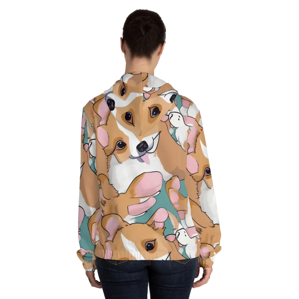 Corgi Carousel on Women's Full-Zip Hoodie — Back On Person