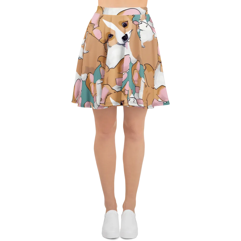 Corgi Carousel on Skater Skirt — Front