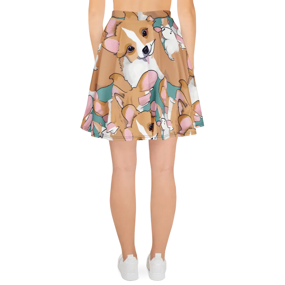 Corgi Carousel on Skater Skirt — Back