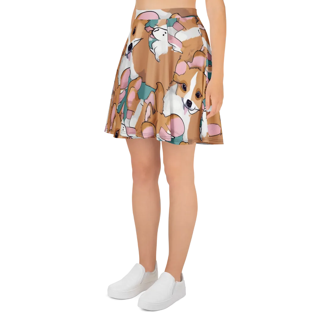 Corgi Carousel on Skater Skirt — Left