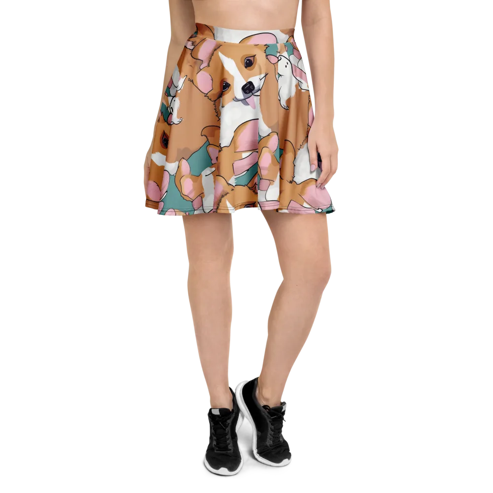 Corgi Carousel on Skater Skirt — Front