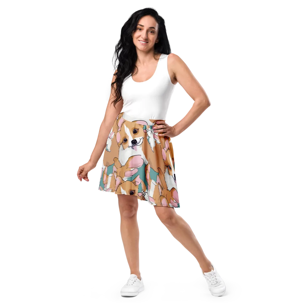 Corgi Carousel on Skater Skirt — Front