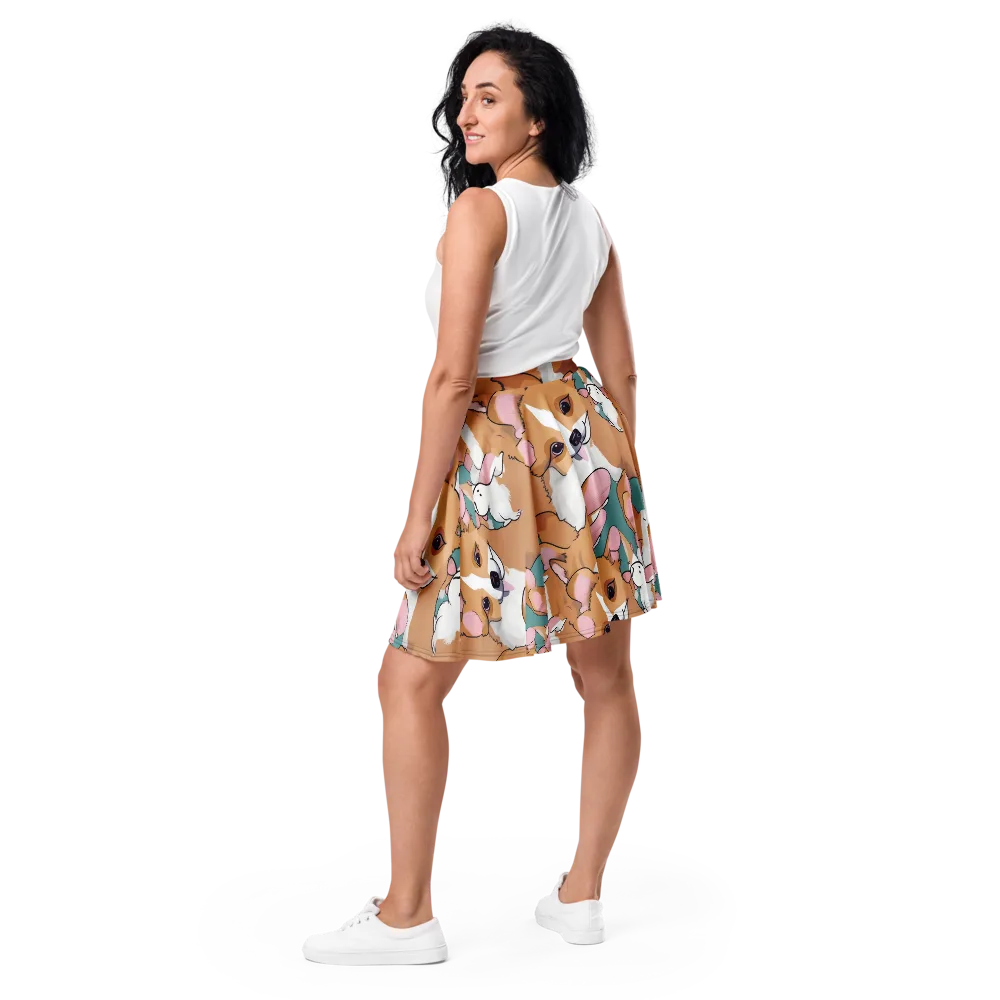 Corgi Carousel on Skater Skirt — Back
