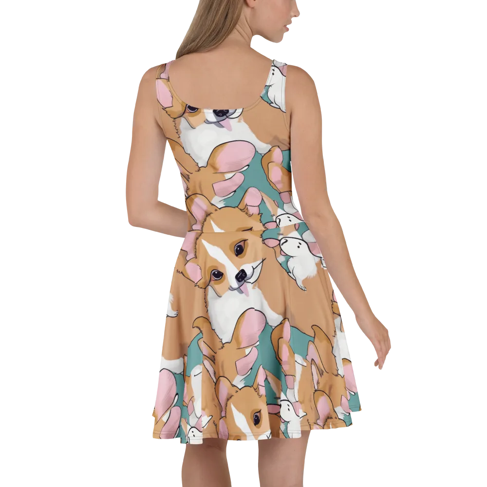 Corgi Carousel on Skater Dress — Back