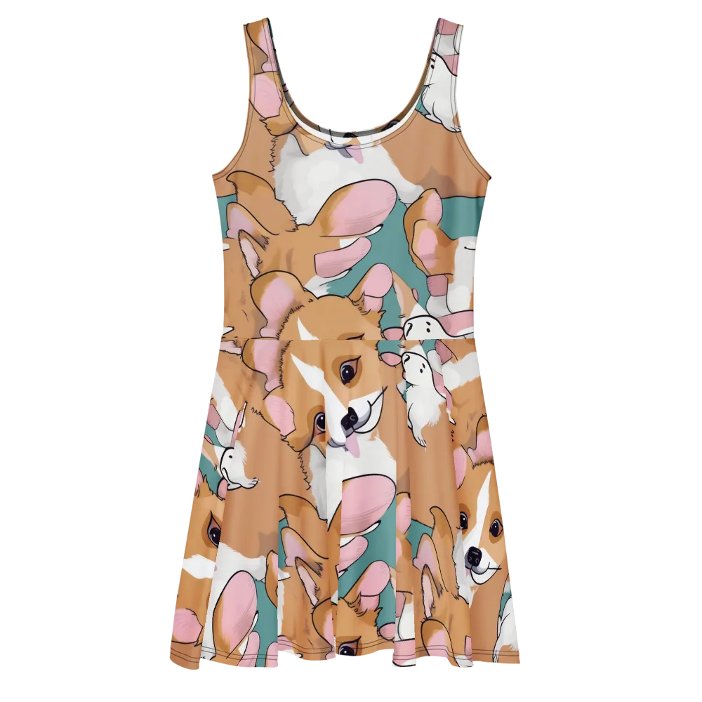 Corgi Carousel on Skater Dress — Front