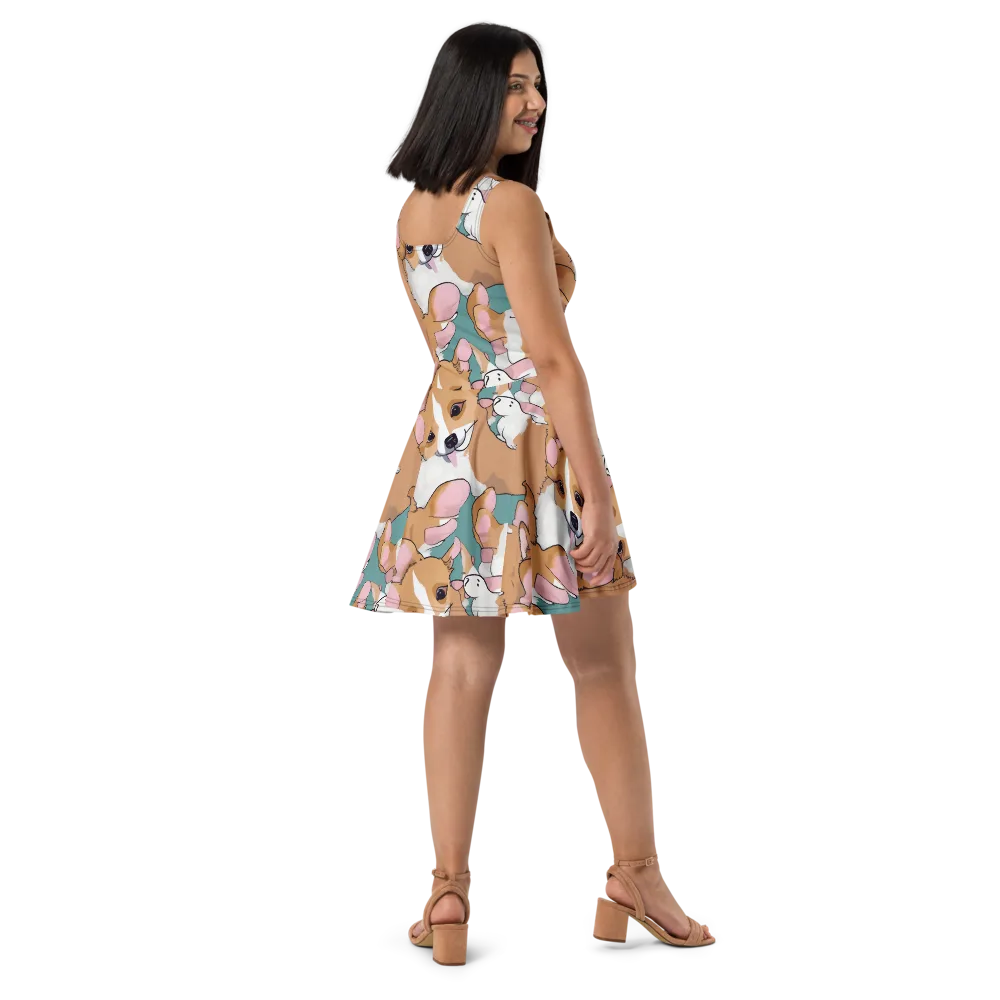 Corgi Carousel on Skater Dress — Right