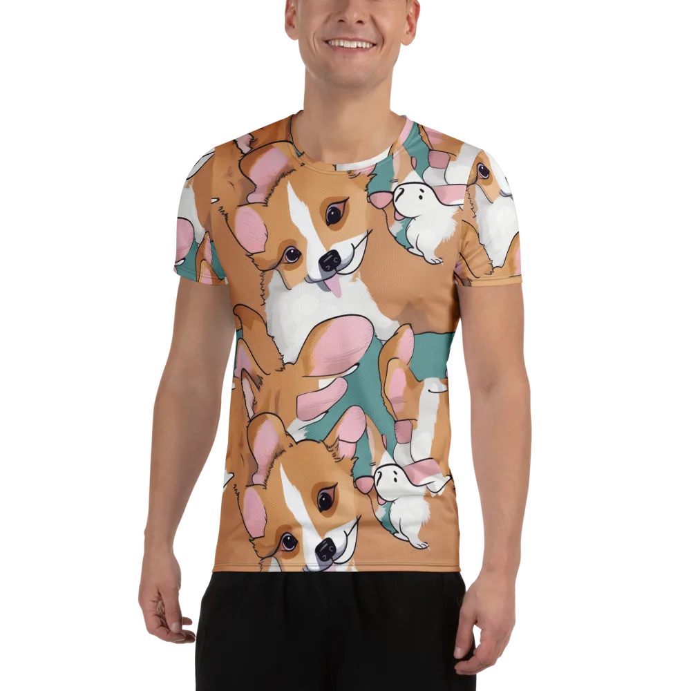 Corgi Carousel on Men's Athletic T-Shirt — Front