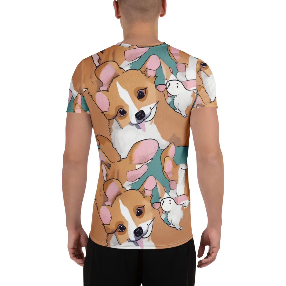 Corgi Carousel on Men's Athletic T-Shirt — Back