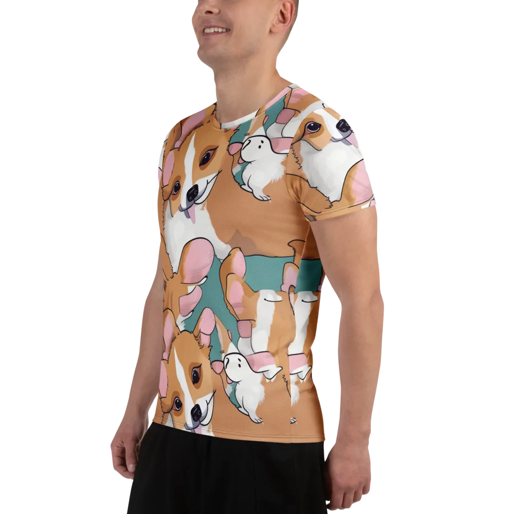 Corgi Carousel on Men's Athletic T-Shirt — Left