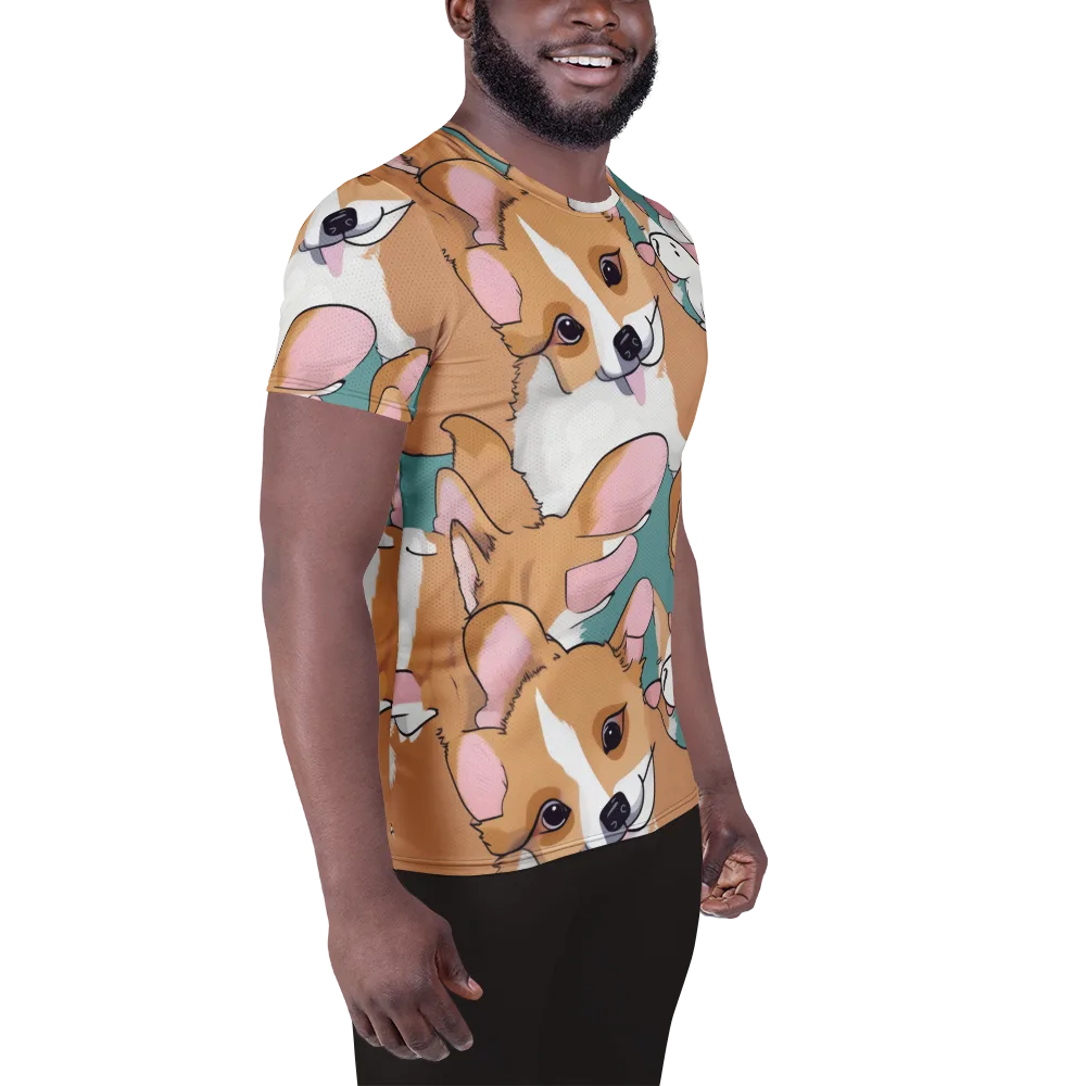 Corgi Carousel on Men's Athletic T-Shirt — Right