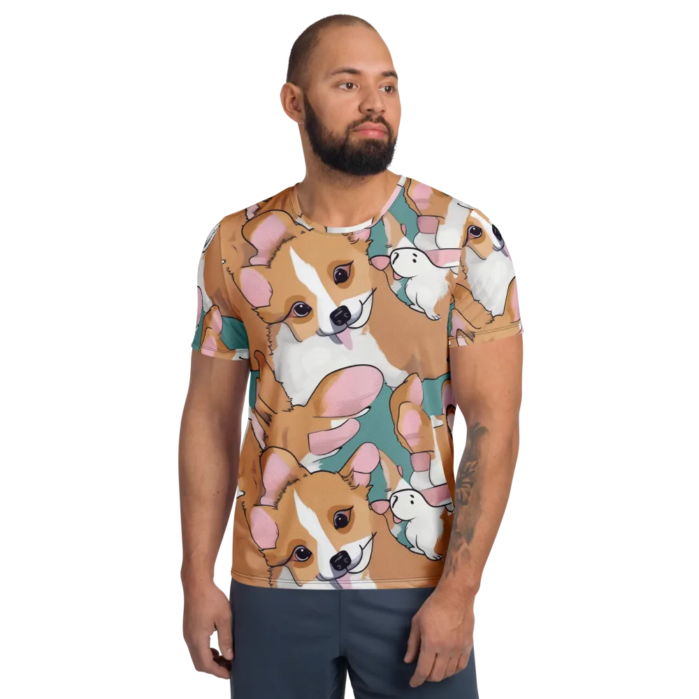 Corgi Carousel on Men's Athletic T-Shirt — Front