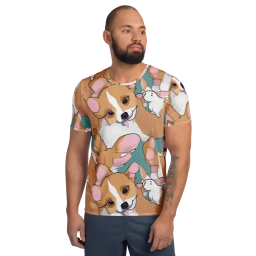 Corgi Carousel on a Men's Athletic T-Shirt