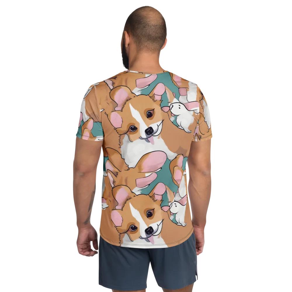 Corgi Carousel on Men's Athletic T-Shirt — Back