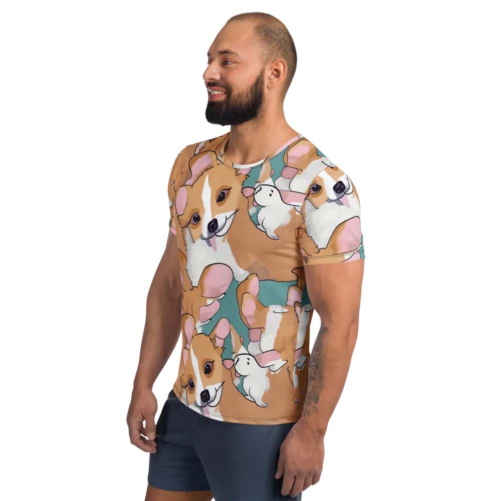 Corgi Carousel on Men's Athletic T-Shirt — Left