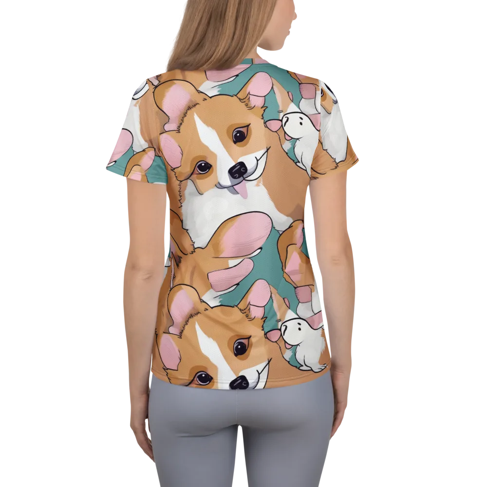 Corgi Carousel on Women's Athletic T-Shirt — Back