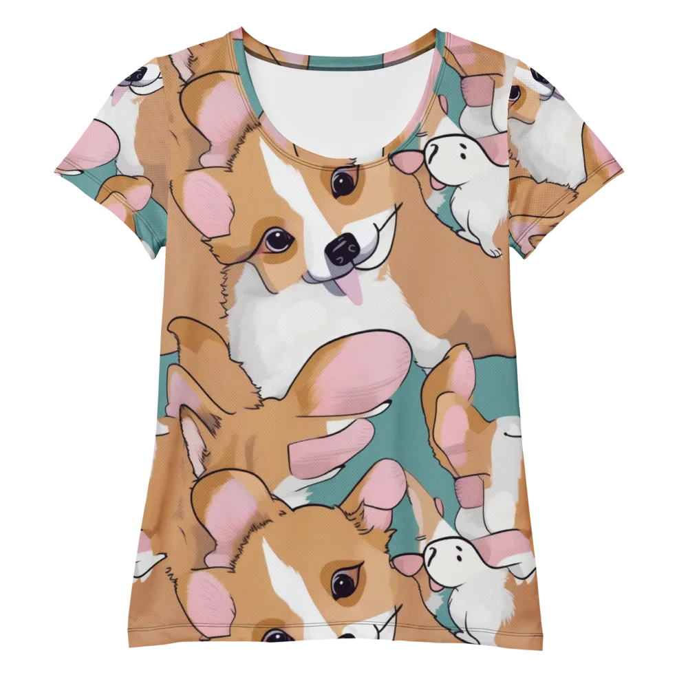 Corgi Carousel on Women's Athletic T-Shirt — Front